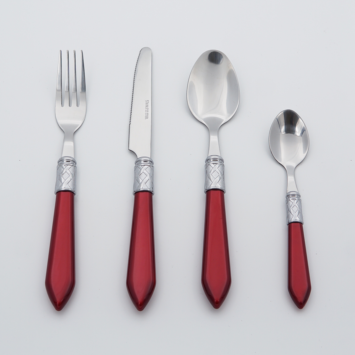 Wholesale Food Grade Flatware Stainless Steel Cutlery Plastic Handle Mirror Polish Silverware Set for Restaurant Hotel