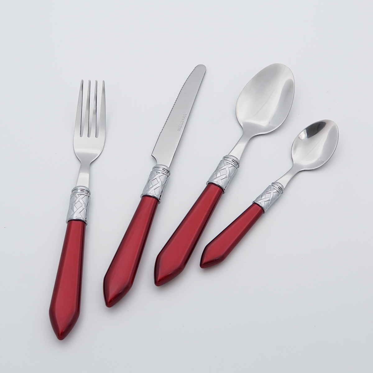 Wholesale Food Grade Flatware Stainless Steel Cutlery Plastic Handle Mirror Polish Silverware Set for Restaurant Hotel