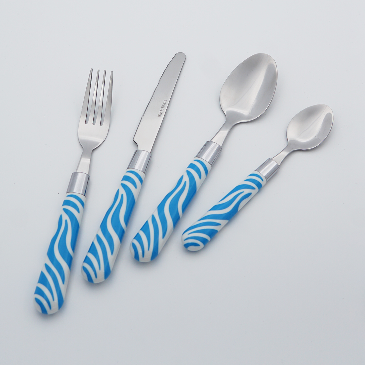 Stainless Steel Cutlery Plastic Handle Wholesale Food Grade Flatware Mirror Polish Silverware Set for Restaurant Hotel