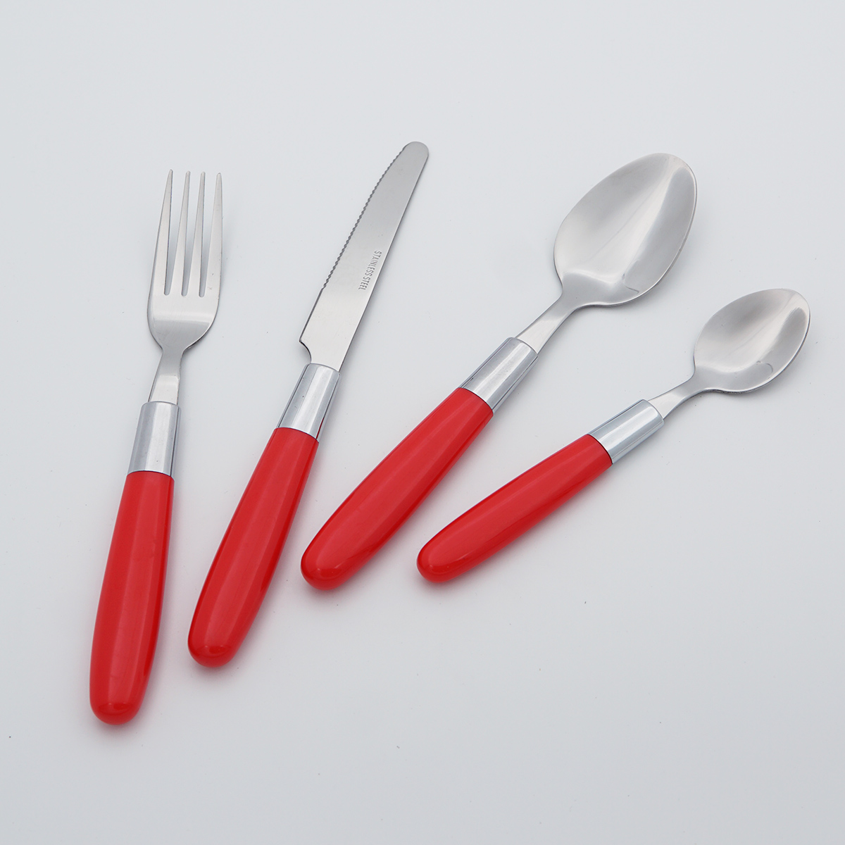 Wholesale Stainless Steel Cutlery Food Grade Flatware Plastic Handle Mirror Polish Silverware Set for Restaurant Hotel