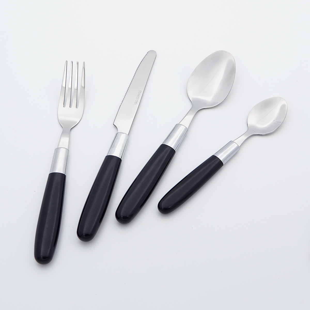 Wholesale Stainless Steel Cutlery Food Grade Flatware Plastic Handle Mirror Polish Silverware Set for Restaurant Hotel