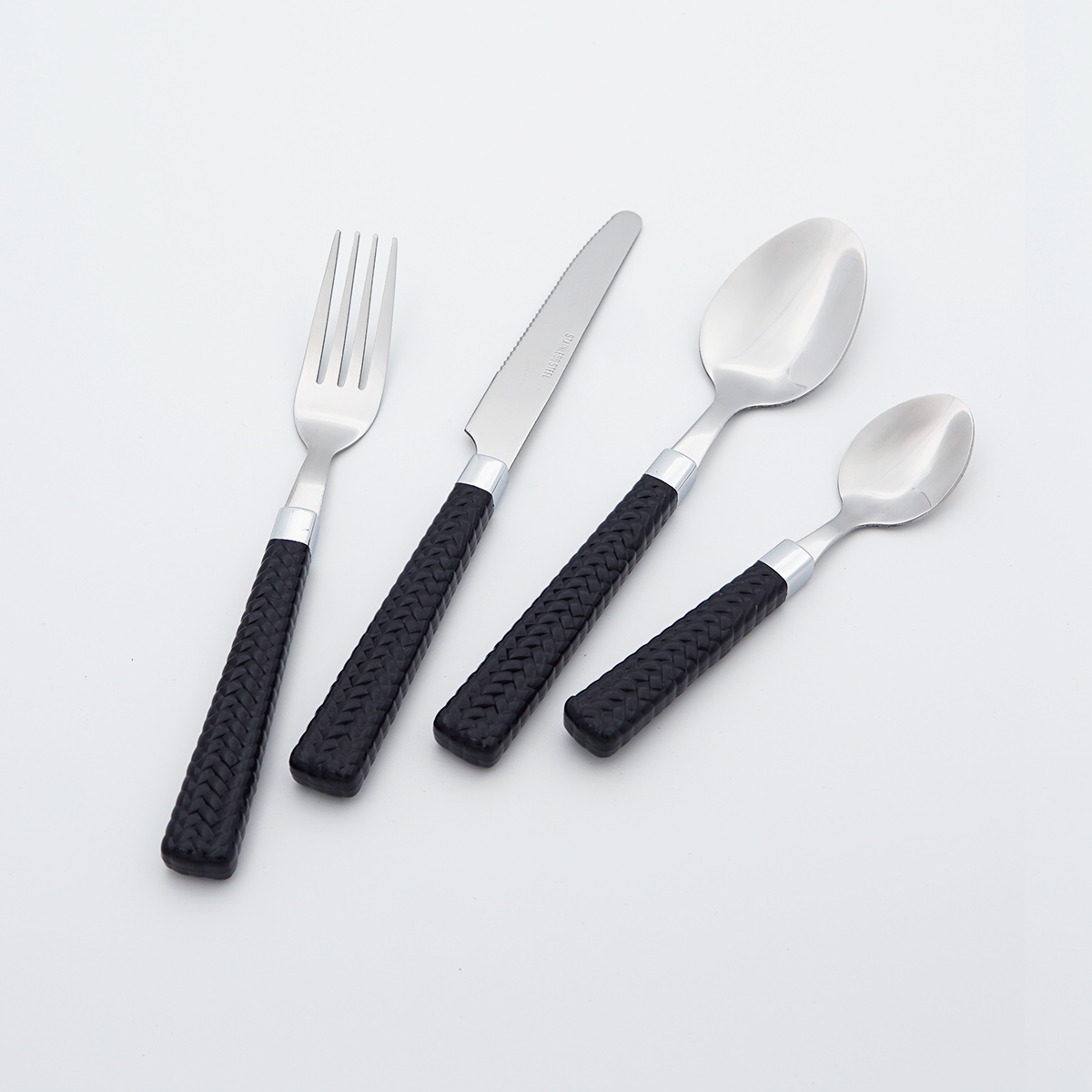 Stainless Steel Cutlery Plastic Handle Food Grade Flatware Wholesale Mirror Polish Silverware Set for Restaurant Hotel