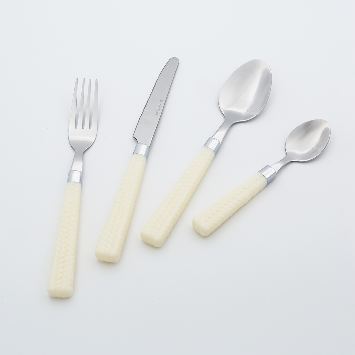 Stainless Steel Cutlery Plastic Handle Food Grade Flatware Wholesale Mirror Polish Silverware Set for Restaurant Hotel