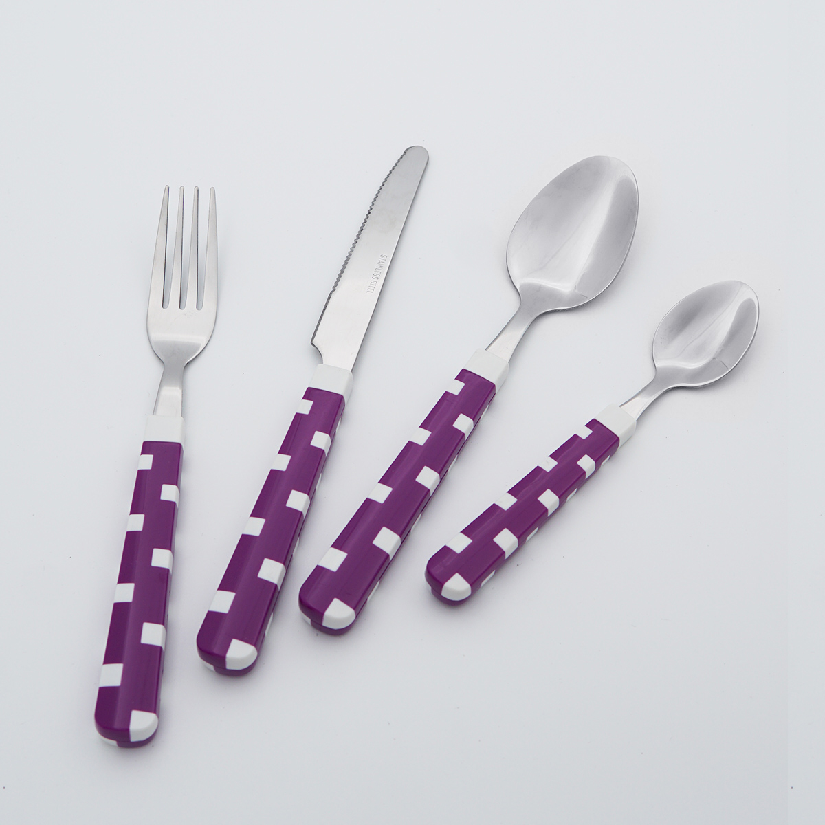 High Quality Stainless Steel Cutlery Plastic Handle Food Grade Flatware Wholesale Mirror Polish Silverware Set