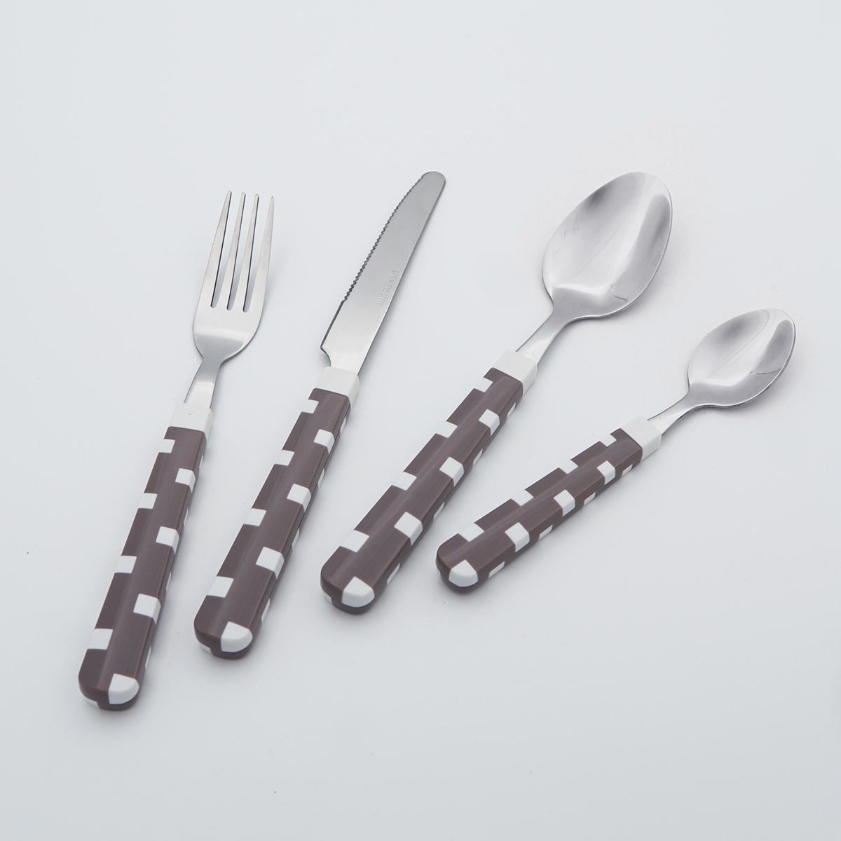 High Quality Stainless Steel Cutlery Plastic Handle Food Grade Flatware Wholesale Mirror Polish Silverware Set