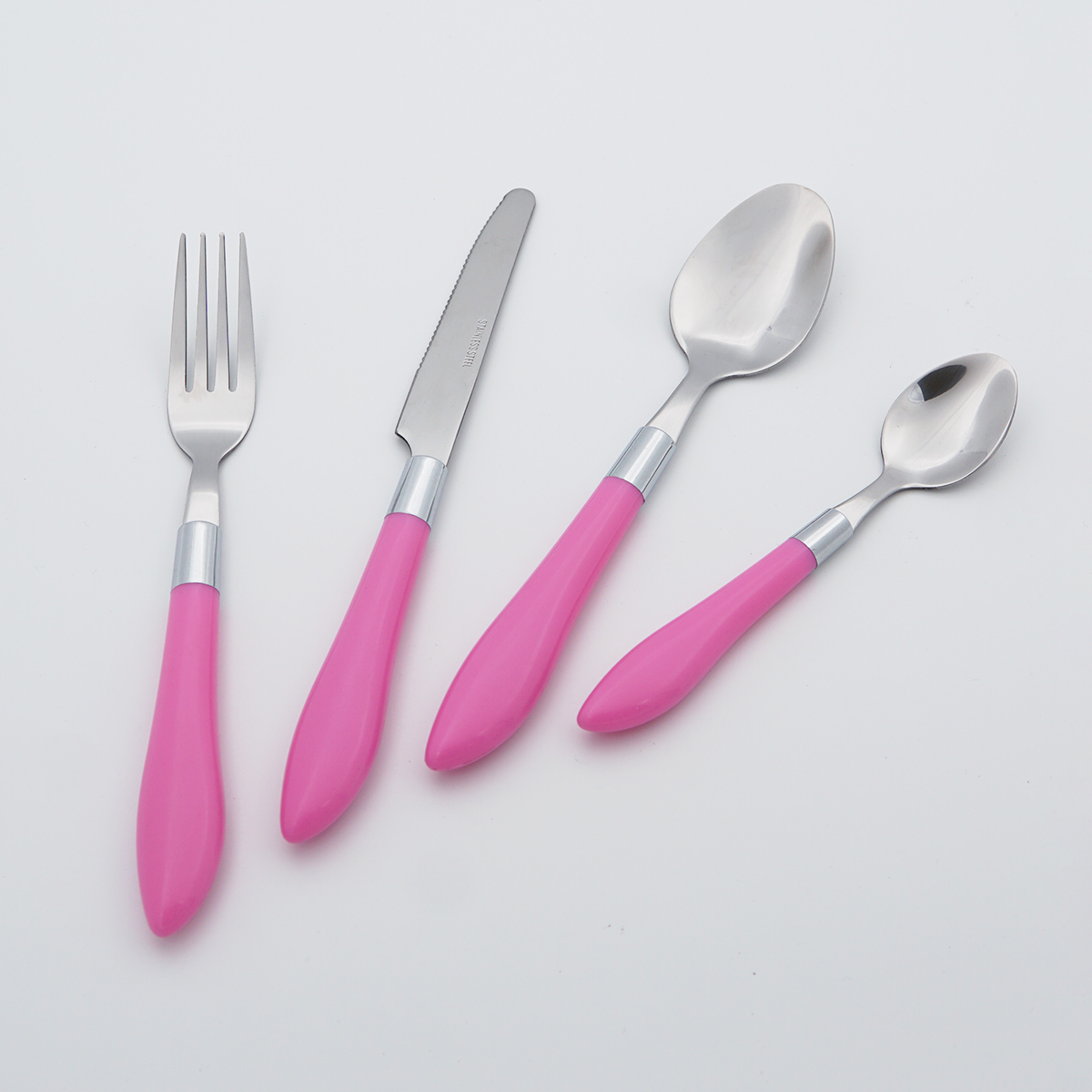 Mirror Polish Stainless Steel Cutlery Plastic Handle Food Grade Flatware Wholesale Silverware Set for Restaurant Hotel