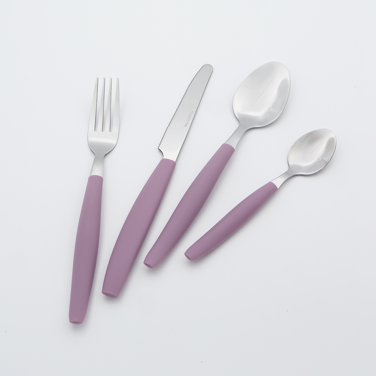 Simple Plastic Handle Stainless Steel Cutlery Mirror Polish Food Grade Flatware Wholesale Silverware Set for Restaurant Hotel