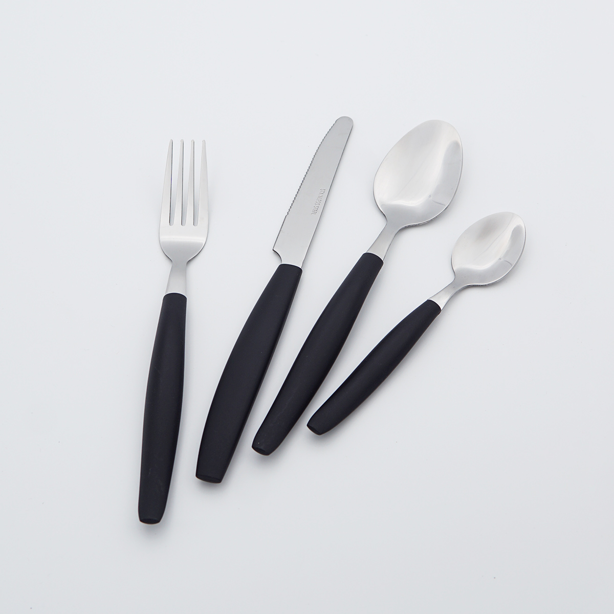 Simple Plastic Handle Stainless Steel Cutlery Mirror Polish Food Grade Flatware Wholesale Silverware Set for Restaurant Hotel