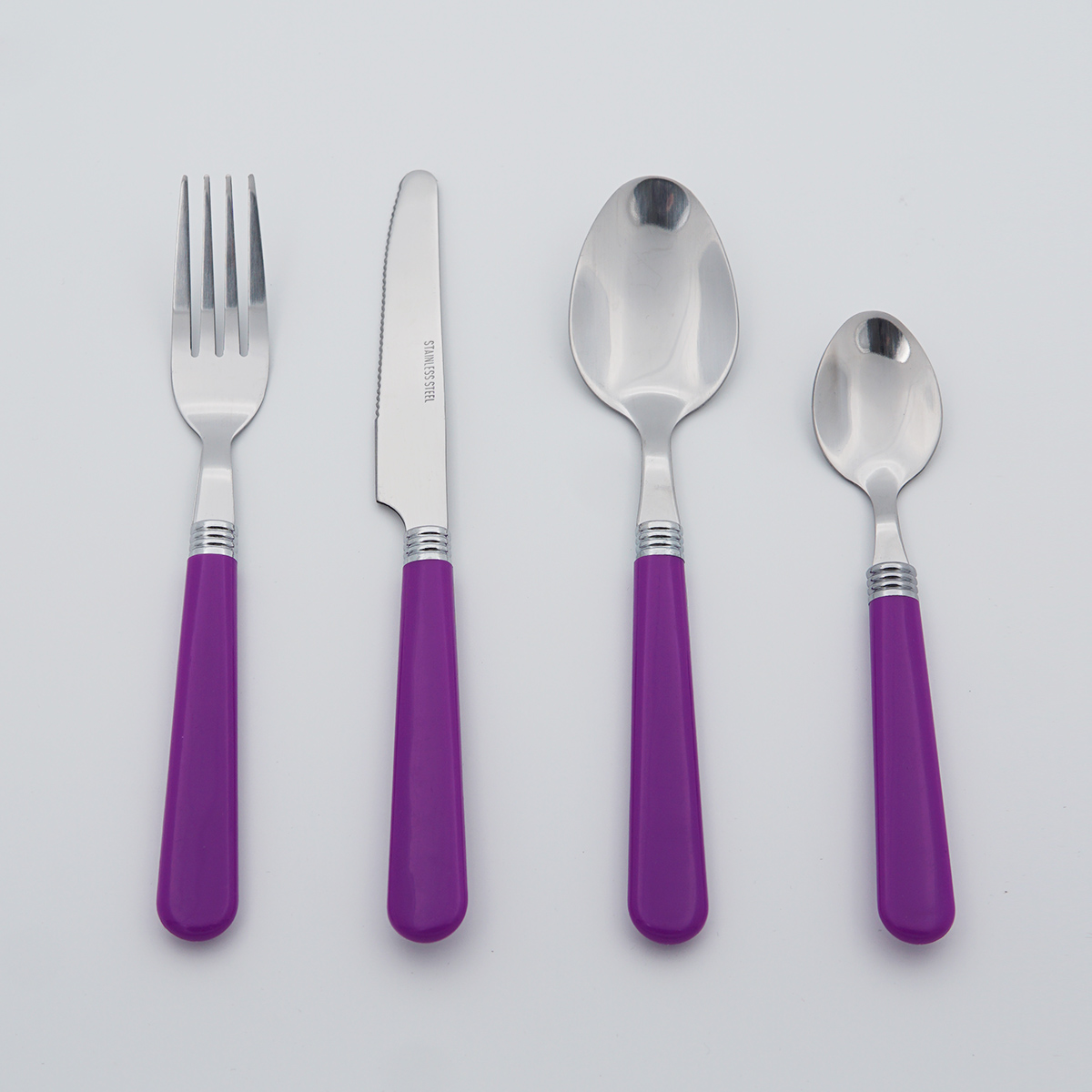 Wholesale Classic Plastic Handle Mirror Polish Food Grade Stainless Steel Cutlery Flatware Silverware Set