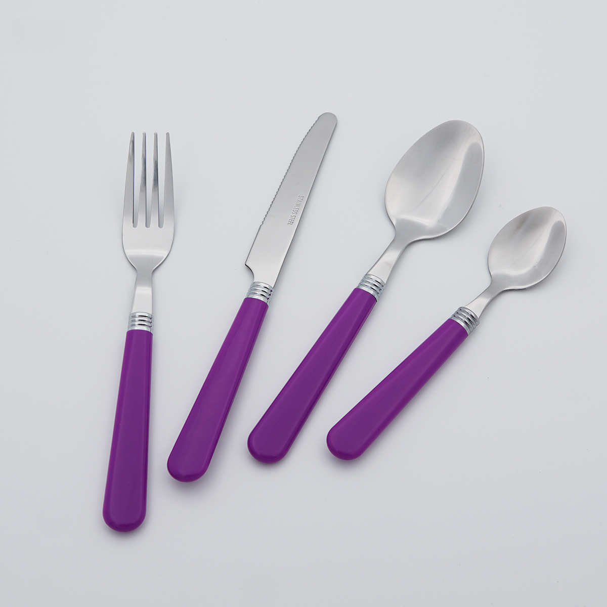Wholesale Classic Plastic Handle Mirror Polish Food Grade Stainless Steel Cutlery Flatware Silverware Set