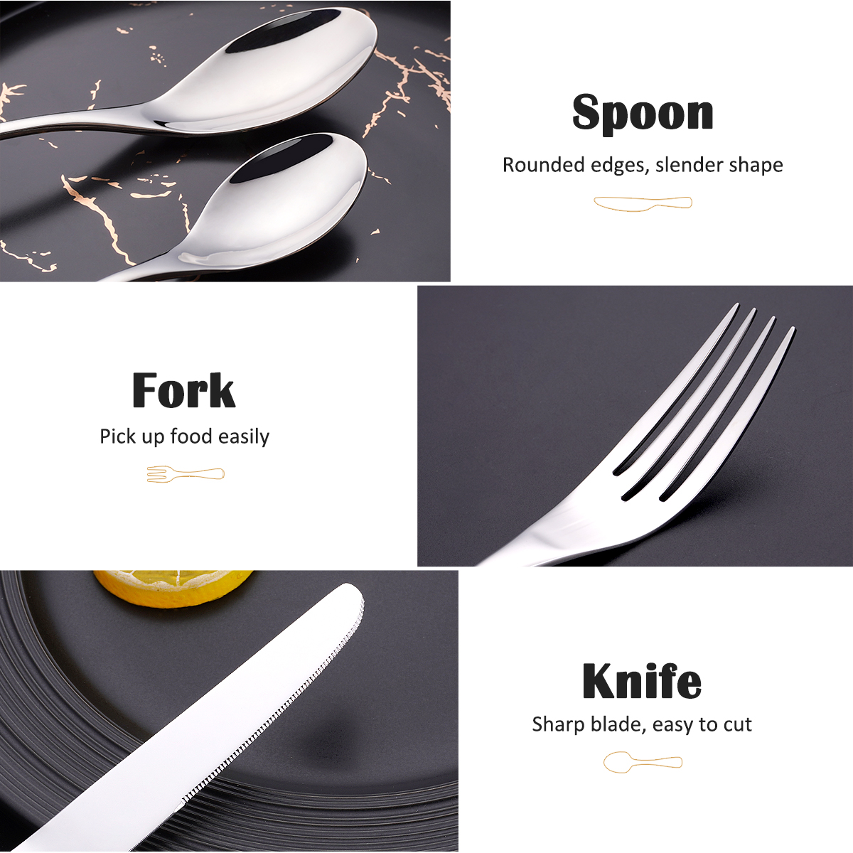 Customizable Luxury Travel Camping Wedding Kitchen 5Pcs Stainless Steel Cutlery Knife Spoon Fork Flatware Silverware