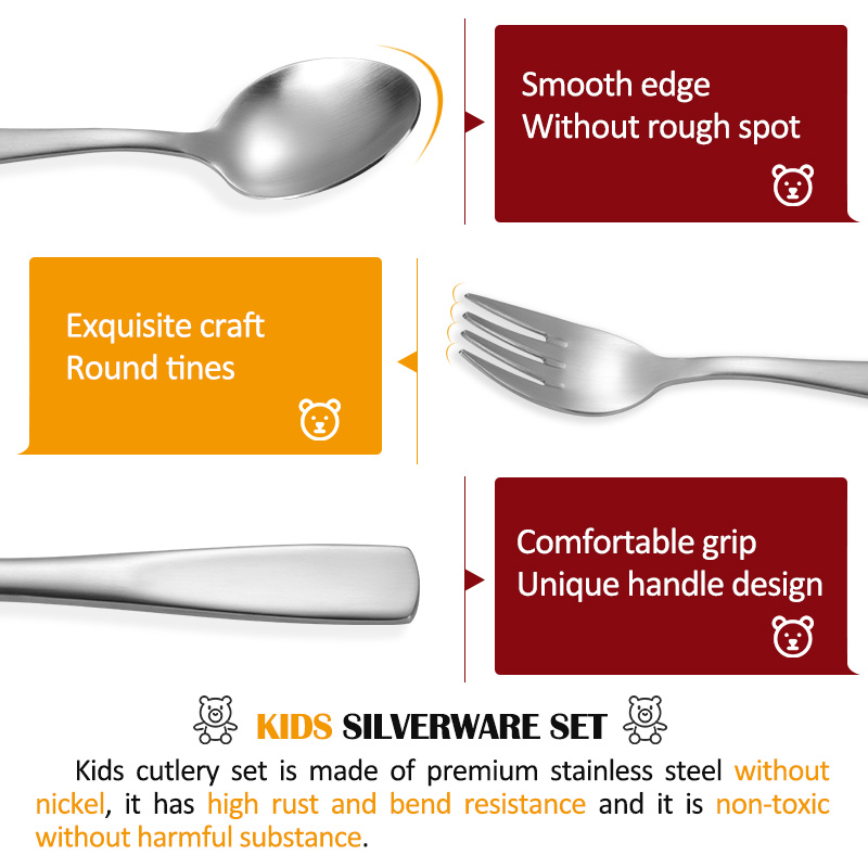Customized Reusable Cute Feeding Training 4 Pcs knife Fork Spoon Stainless Steel Baby Flatware Kids Set Children Cutlery