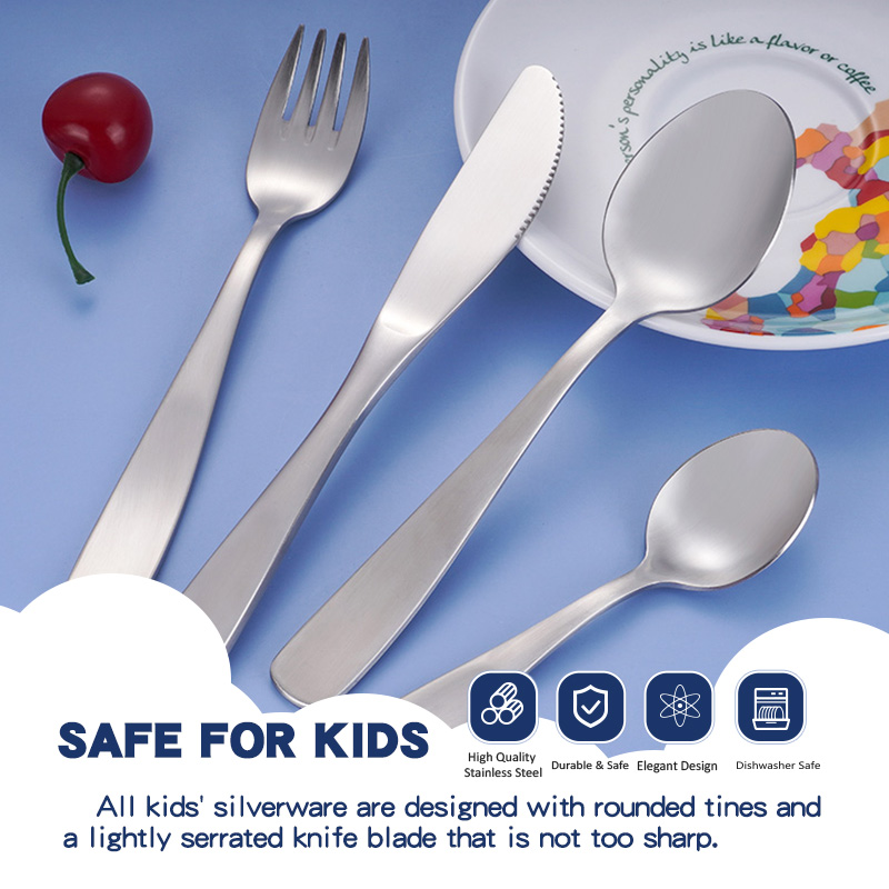Reusable Feeding Training 4 Pcs Knife Fork Spoon Stainless Steel Flatware Sets