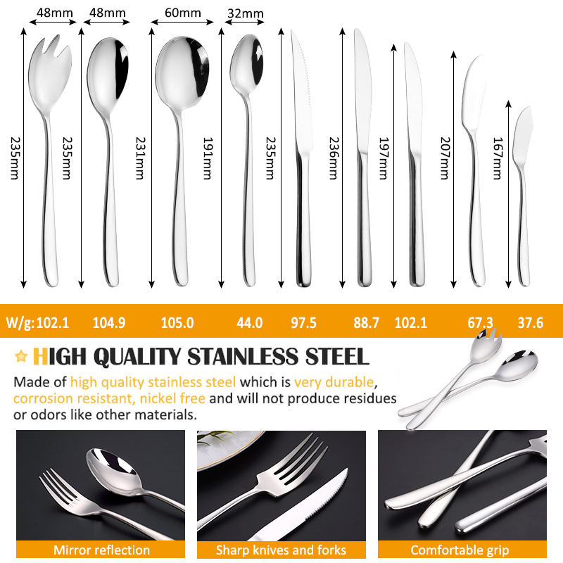 28Pcs 304 Thick Stainless Steel Cutlery Set