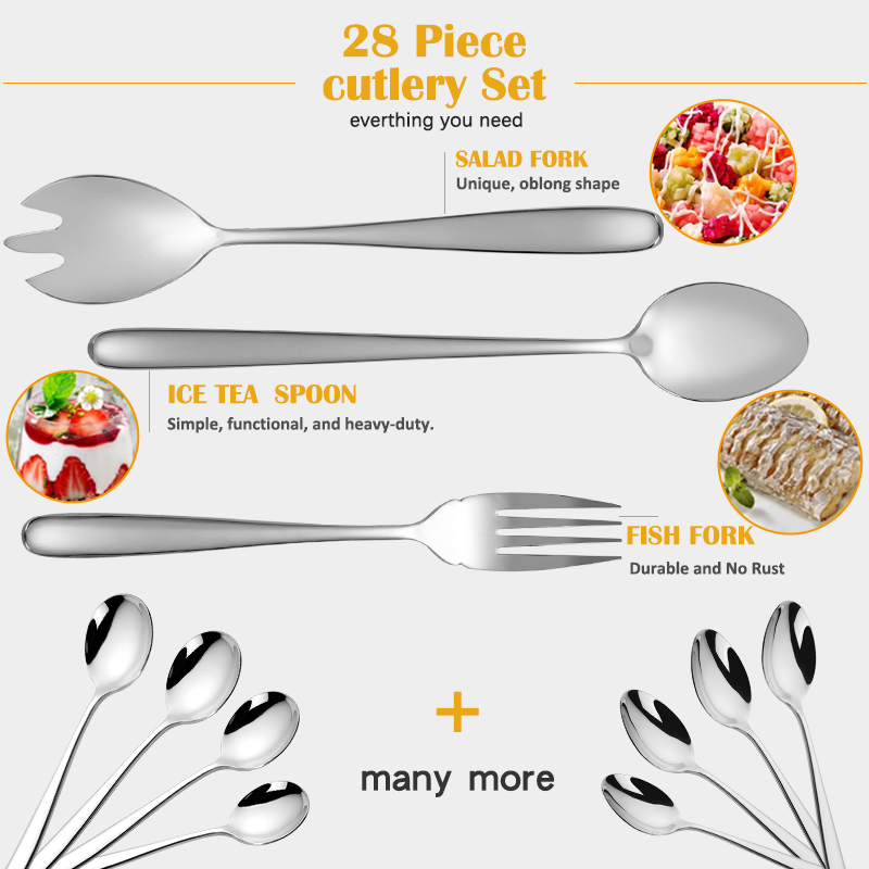 28Pcs 304 Thick Stainless Steel Cutlery Set