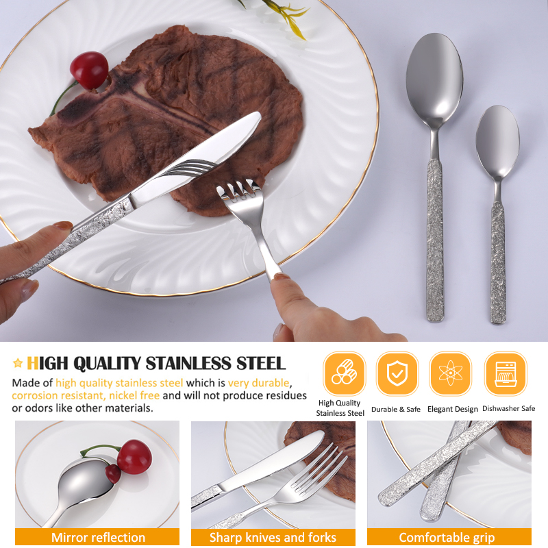 Custom Home kitchen Wedding 4 Pcs Spiral Handle Stainless Steel Silverware Spoon Fork Knife Cutlery Set Flatware