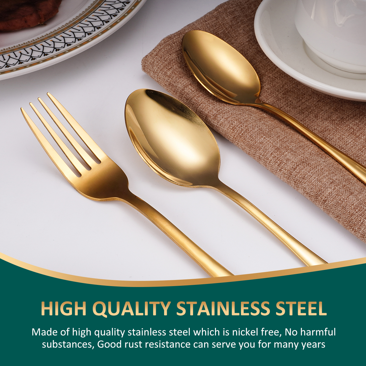 Wholesale Amazon Hot Gold Flatware Restaurant Shiny Stainless Steel Cutlery Set