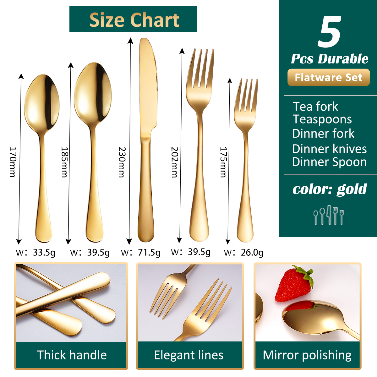 Hot Gold Restaurant Flatware Shiny Stainless Steel Cutlery Set