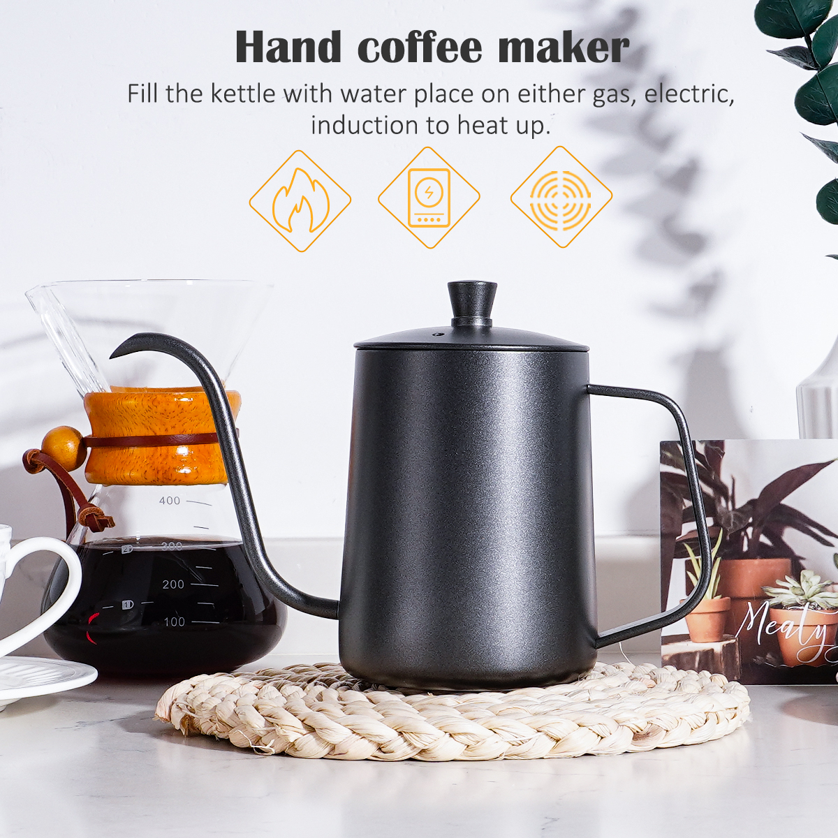 Amazon Hot Sell Coffee Grinder Gooseneck Kettle Glass Pot Reusable Coffee Filter Gift Set Manual Coffee Maker Set