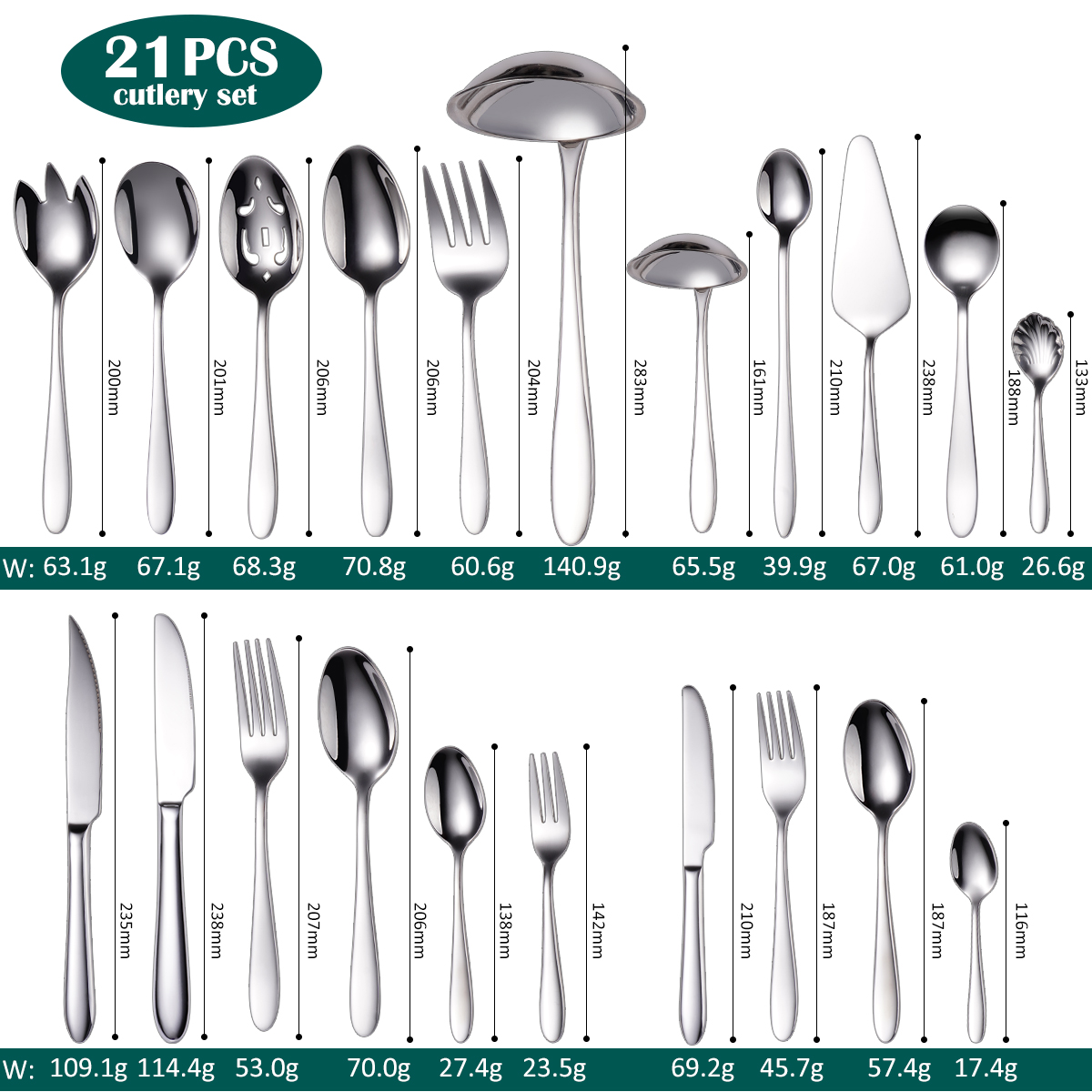 21Pcs Stainless Steel Cutlery 18/10
