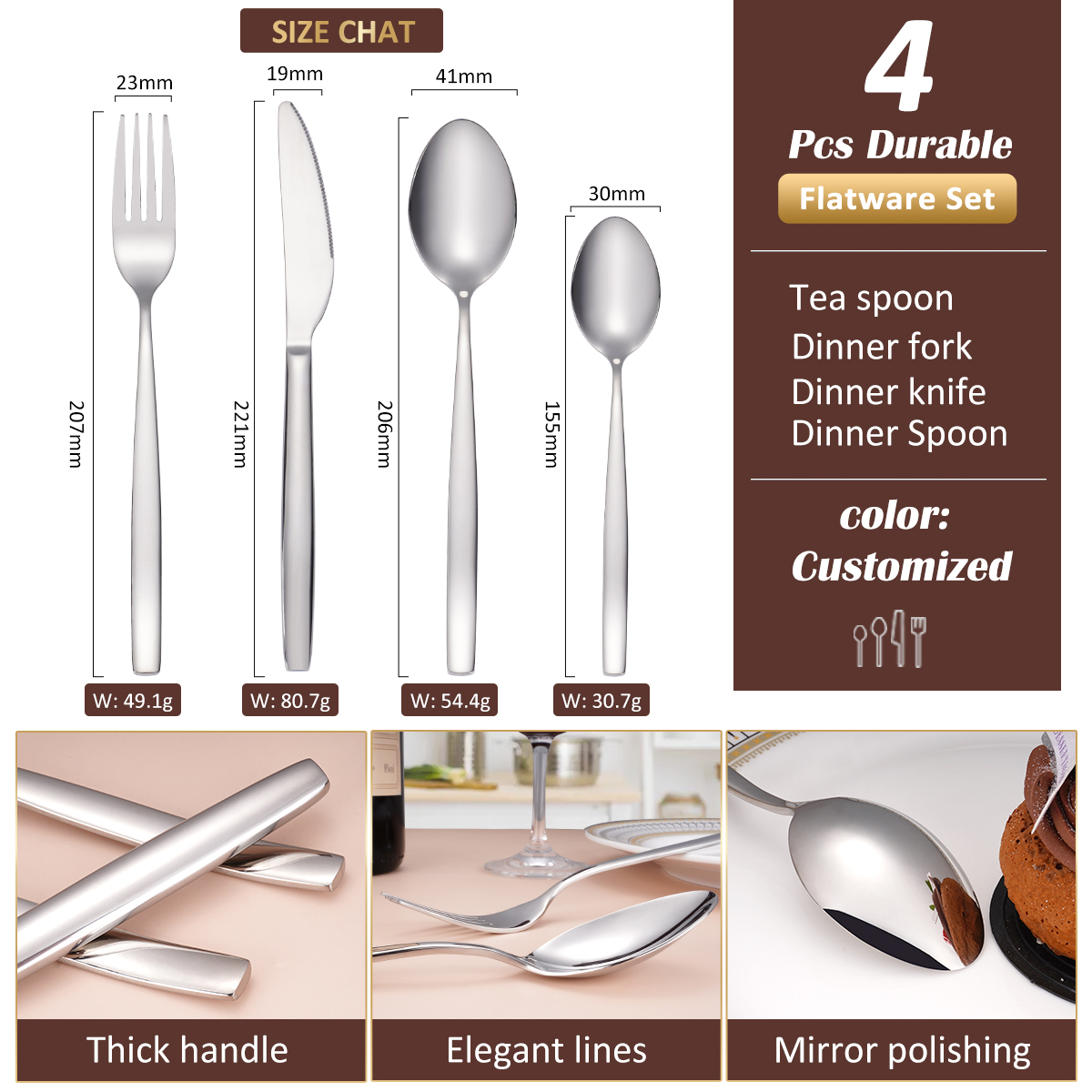 4 Pieces Stainless-Steel Silverware Set